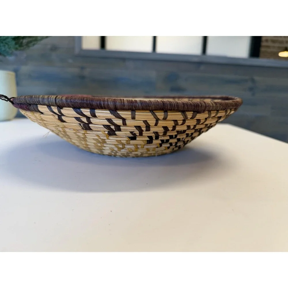 Handwoven African Basket Bowl, Ugandan Coiled Fiber Wall Decor, Boho Home Accent